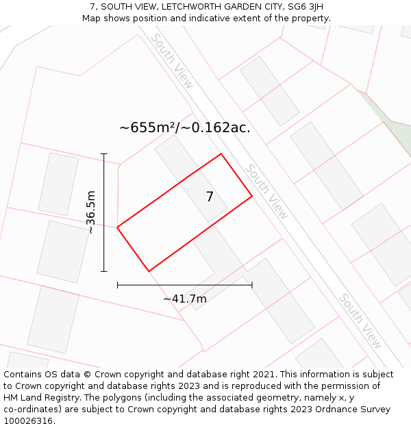 7, SOUTH VIEW, LETCHWORTH GARDEN CITY, SG6 3JH: Plot and title map