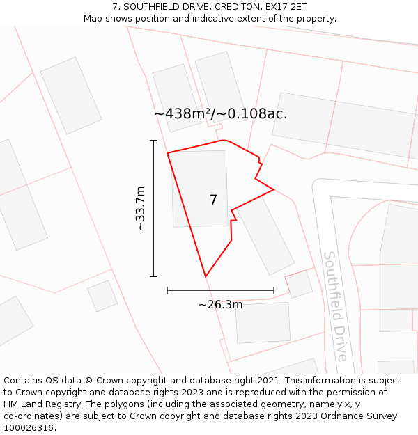 7, SOUTHFIELD DRIVE, CREDITON, EX17 2ET: Plot and title map