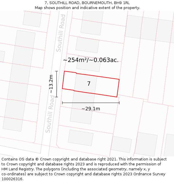 7, SOUTHILL ROAD, BOURNEMOUTH, BH9 1RL: Plot and title map