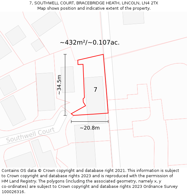 7, SOUTHWELL COURT, BRACEBRIDGE HEATH, LINCOLN, LN4 2TX: Plot and title map