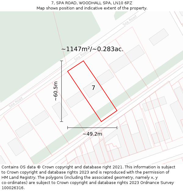 7, SPA ROAD, WOODHALL SPA, LN10 6PZ: Plot and title map