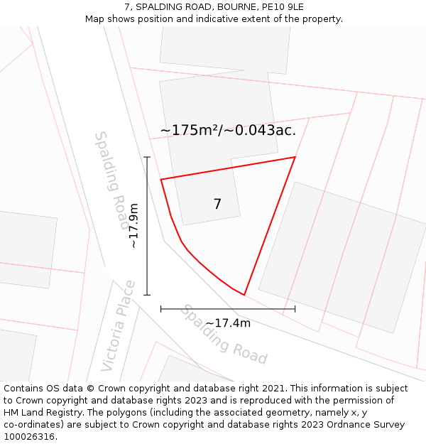 7, SPALDING ROAD, BOURNE, PE10 9LE: Plot and title map
