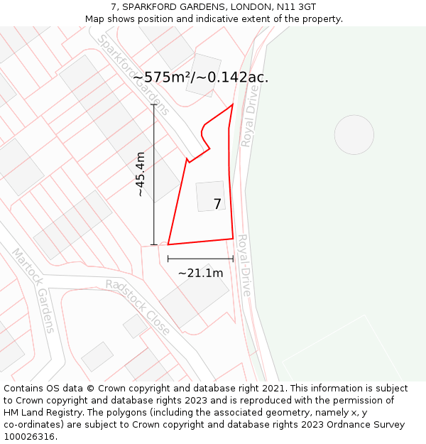 7, SPARKFORD GARDENS, LONDON, N11 3GT: Plot and title map