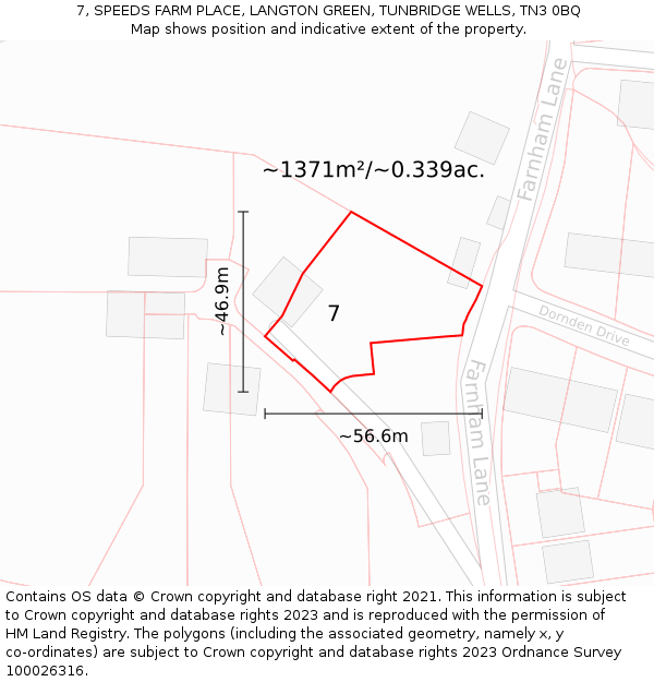 7, SPEEDS FARM PLACE, LANGTON GREEN, TUNBRIDGE WELLS, TN3 0BQ: Plot and title map