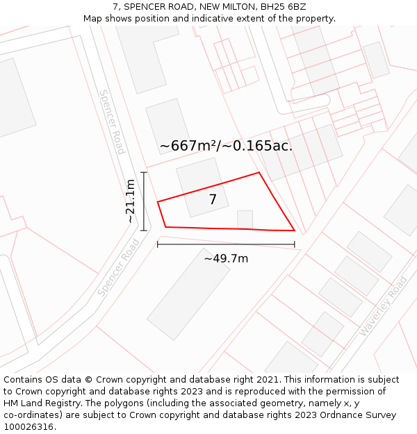 7, SPENCER ROAD, NEW MILTON, BH25 6BZ: Plot and title map