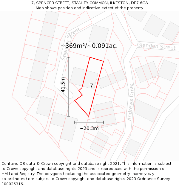 7, SPENCER STREET, STANLEY COMMON, ILKESTON, DE7 6GA: Plot and title map