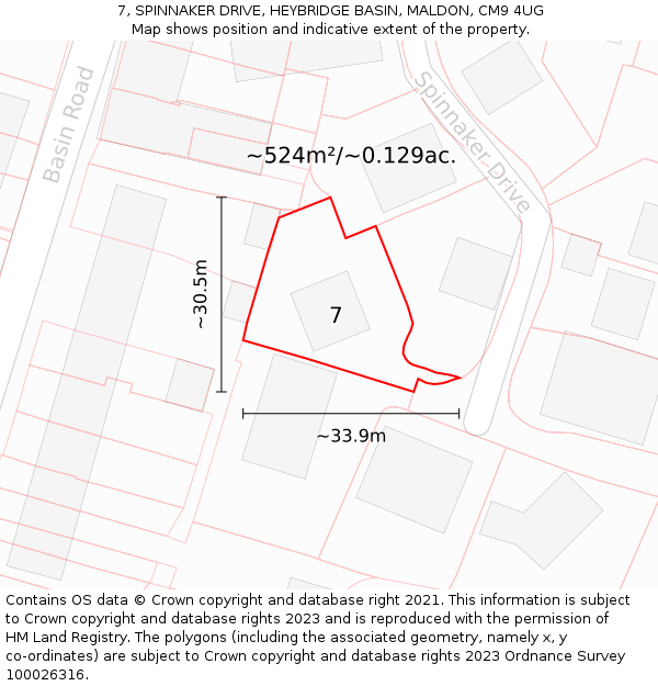 7, SPINNAKER DRIVE, HEYBRIDGE BASIN, MALDON, CM9 4UG: Plot and title map