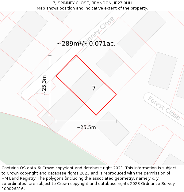 7, SPINNEY CLOSE, BRANDON, IP27 0HH: Plot and title map