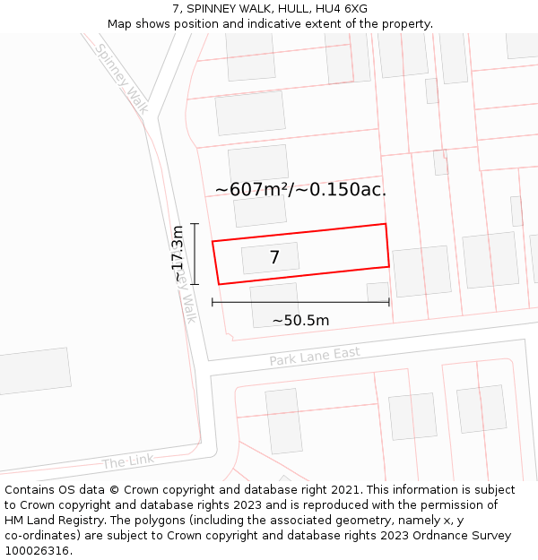 7, SPINNEY WALK, HULL, HU4 6XG: Plot and title map