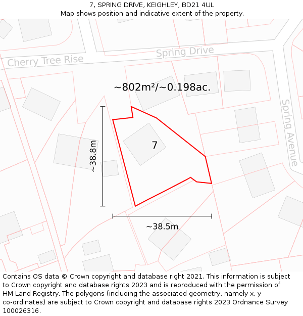 7, SPRING DRIVE, KEIGHLEY, BD21 4UL: Plot and title map