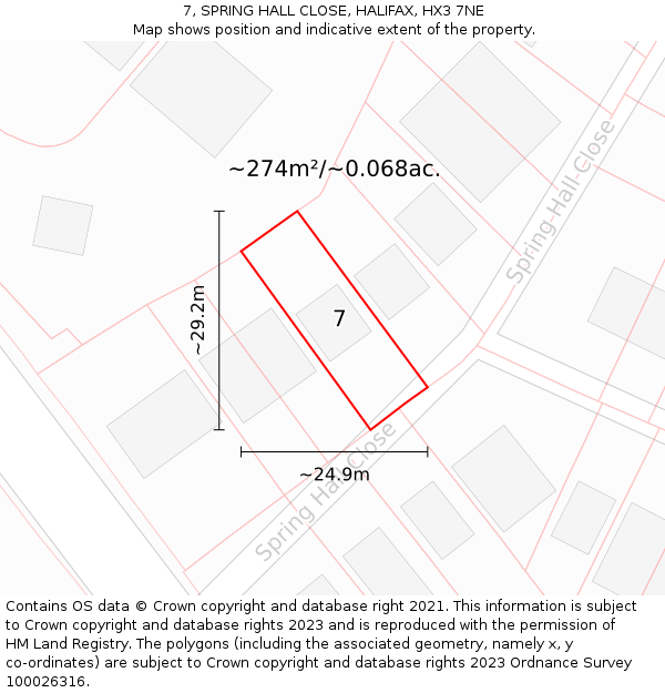 7, SPRING HALL CLOSE, HALIFAX, HX3 7NE: Plot and title map