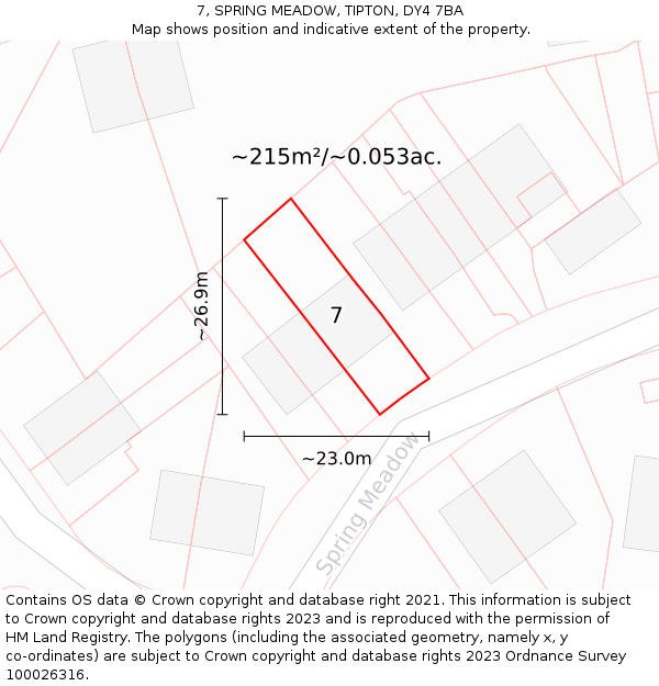 7, SPRING MEADOW, TIPTON, DY4 7BA: Plot and title map