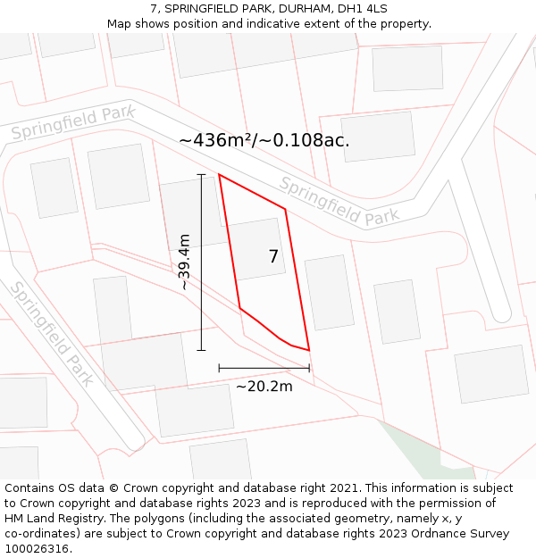 7, SPRINGFIELD PARK, DURHAM, DH1 4LS: Plot and title map