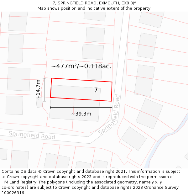7, SPRINGFIELD ROAD, EXMOUTH, EX8 3JY: Plot and title map