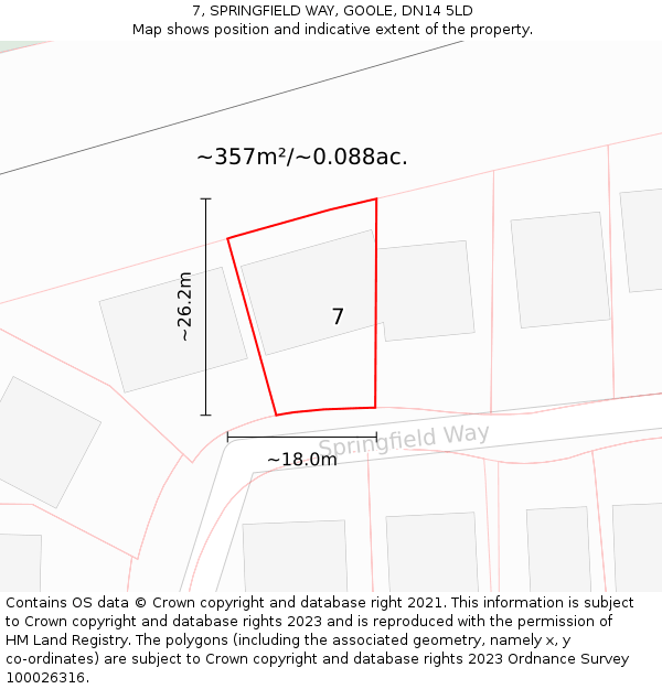 7, SPRINGFIELD WAY, GOOLE, DN14 5LD: Plot and title map