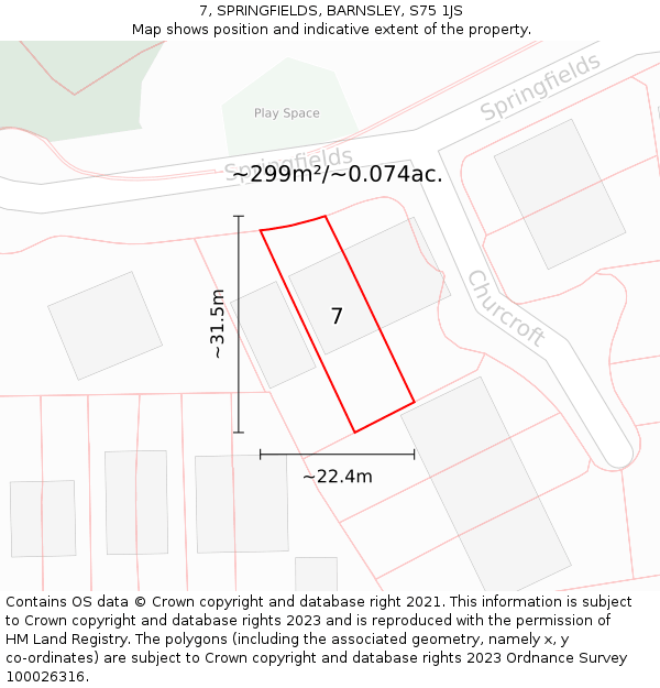 7, SPRINGFIELDS, BARNSLEY, S75 1JS: Plot and title map