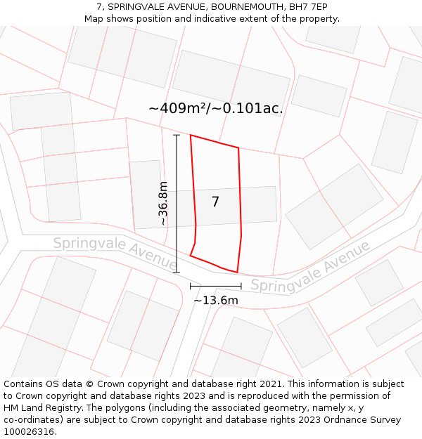 7, SPRINGVALE AVENUE, BOURNEMOUTH, BH7 7EP: Plot and title map