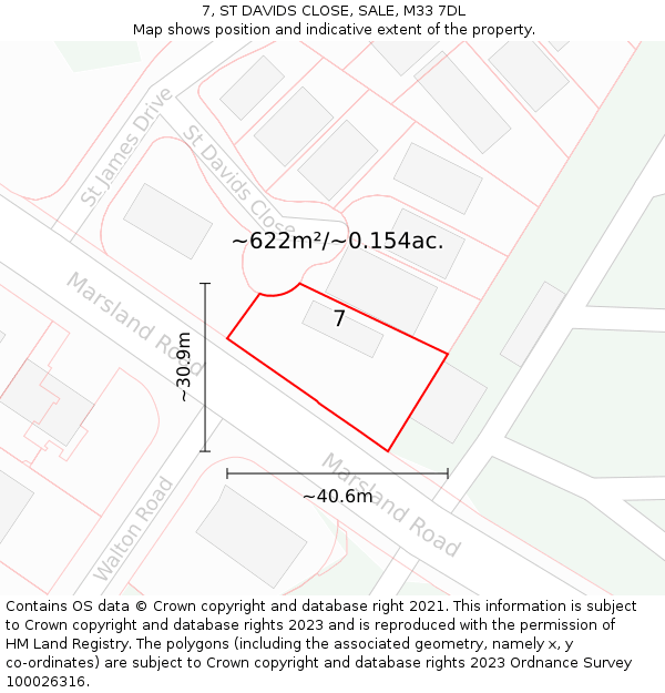 7, ST DAVIDS CLOSE, SALE, M33 7DL: Plot and title map