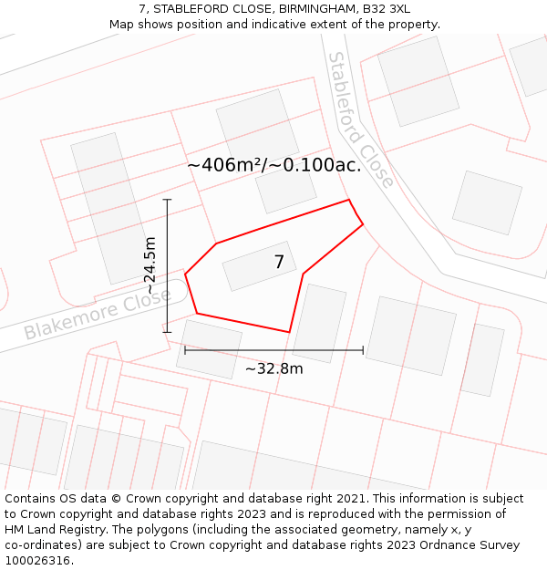 7, STABLEFORD CLOSE, BIRMINGHAM, B32 3XL: Plot and title map