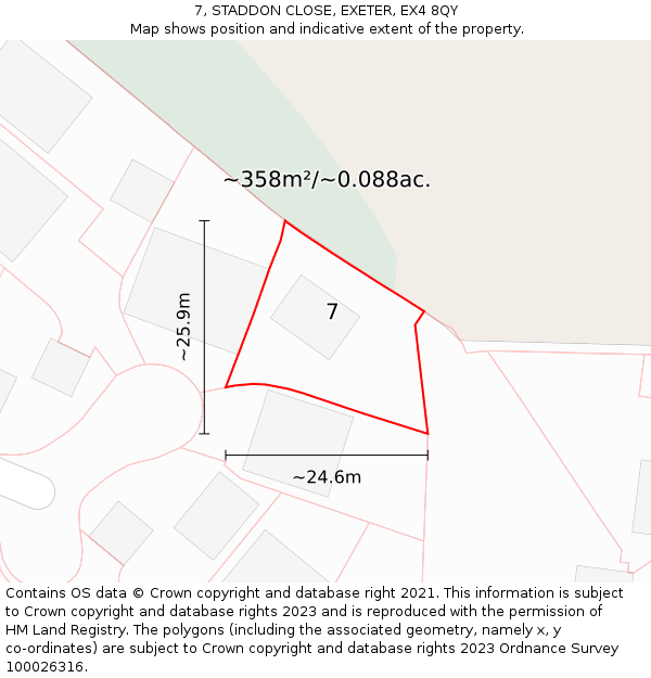 7, STADDON CLOSE, EXETER, EX4 8QY: Plot and title map