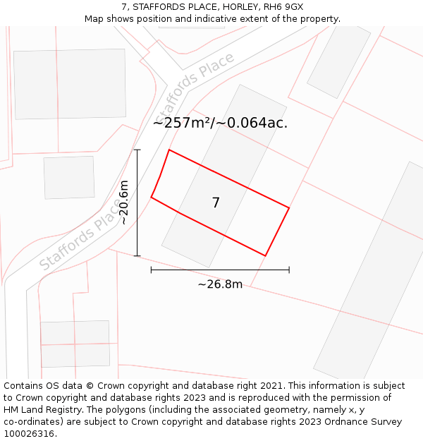 7, STAFFORDS PLACE, HORLEY, RH6 9GX: Plot and title map