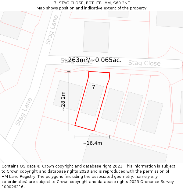 7, STAG CLOSE, ROTHERHAM, S60 3NE: Plot and title map