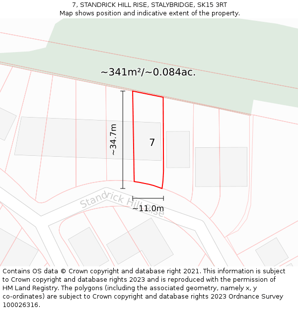 7, STANDRICK HILL RISE, STALYBRIDGE, SK15 3RT: Plot and title map