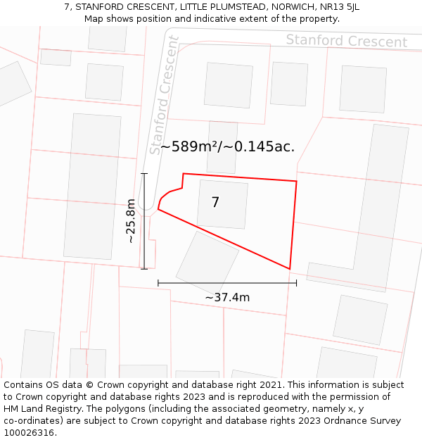 7, STANFORD CRESCENT, LITTLE PLUMSTEAD, NORWICH, NR13 5JL: Plot and title map