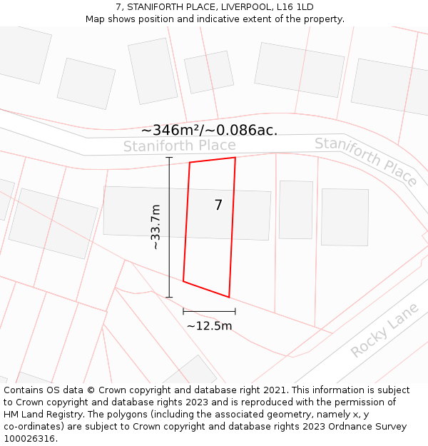 7, STANIFORTH PLACE, LIVERPOOL, L16 1LD: Plot and title map