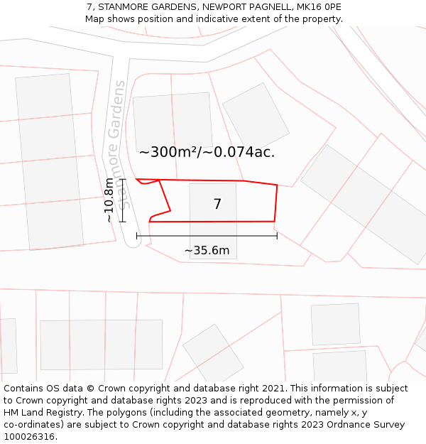 7, STANMORE GARDENS, NEWPORT PAGNELL, MK16 0PE: Plot and title map