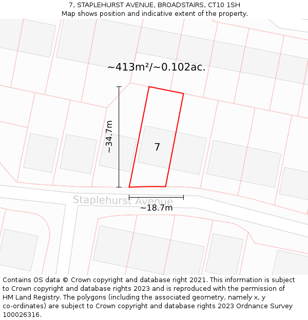 7, STAPLEHURST AVENUE, BROADSTAIRS, CT10 1SH: Plot and title map