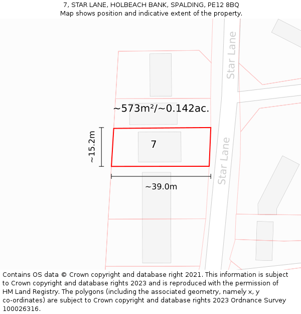 7, STAR LANE, HOLBEACH BANK, SPALDING, PE12 8BQ: Plot and title map