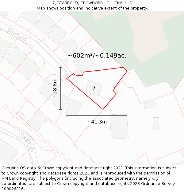 7, STARFIELD, CROWBOROUGH, TN6 1US: Plot and title map