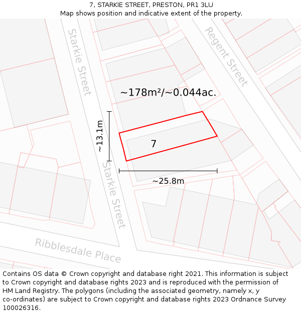 7, STARKIE STREET, PRESTON, PR1 3LU: Plot and title map
