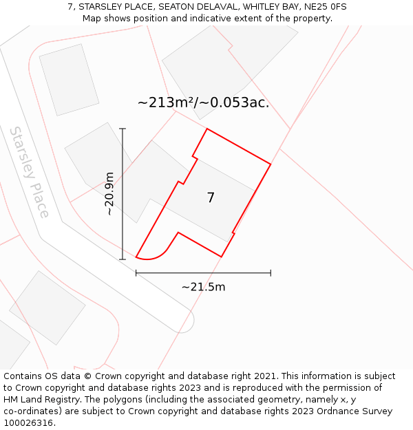 7, STARSLEY PLACE, SEATON DELAVAL, WHITLEY BAY, NE25 0FS: Plot and title map