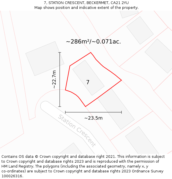 7, STATION CRESCENT, BECKERMET, CA21 2YU: Plot and title map