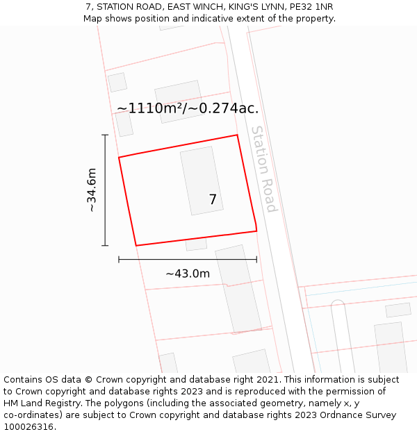 7, STATION ROAD, EAST WINCH, KING'S LYNN, PE32 1NR: Plot and title map