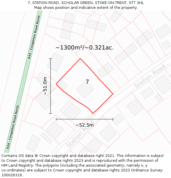 7, STATION ROAD, SCHOLAR GREEN, STOKE-ON-TRENT, ST7 3HL: Plot and title map