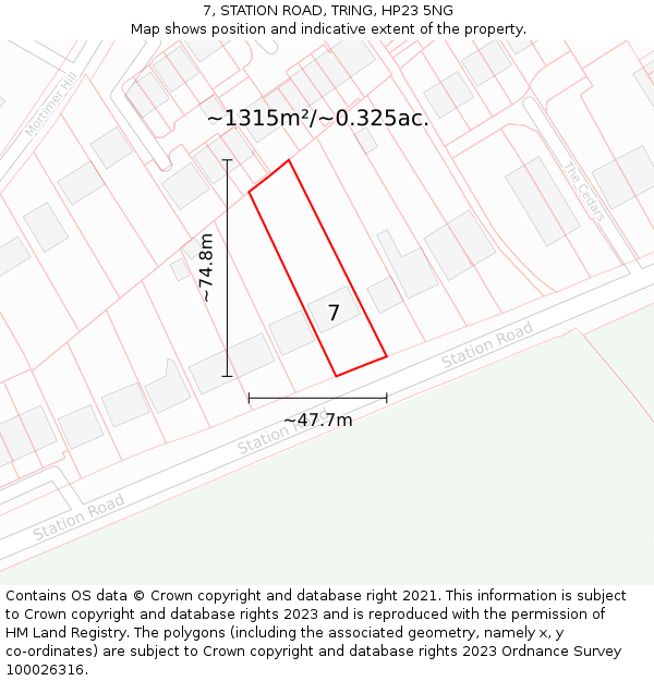 7, STATION ROAD, TRING, HP23 5NG: Plot and title map