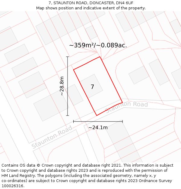 7, STAUNTON ROAD, DONCASTER, DN4 6UF: Plot and title map