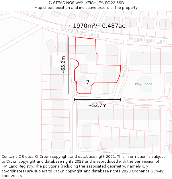 7, STEADINGS WAY, KEIGHLEY, BD22 6SD: Plot and title map