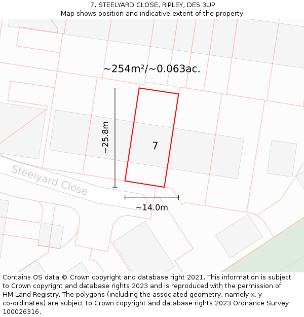 7, STEELYARD CLOSE, RIPLEY, DE5 3UP: Plot and title map