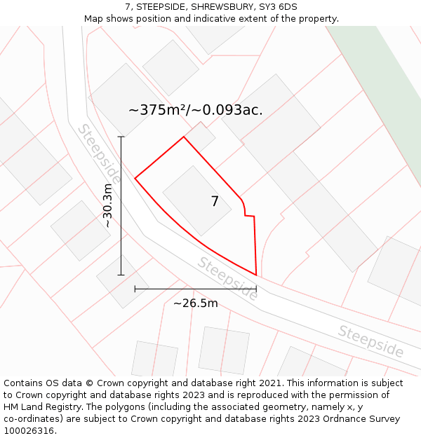 7, STEEPSIDE, SHREWSBURY, SY3 6DS: Plot and title map