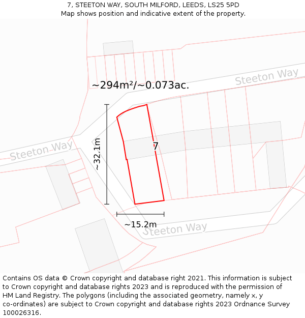 7, STEETON WAY, SOUTH MILFORD, LEEDS, LS25 5PD: Plot and title map