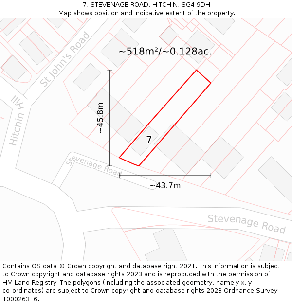 7, STEVENAGE ROAD, HITCHIN, SG4 9DH: Plot and title map