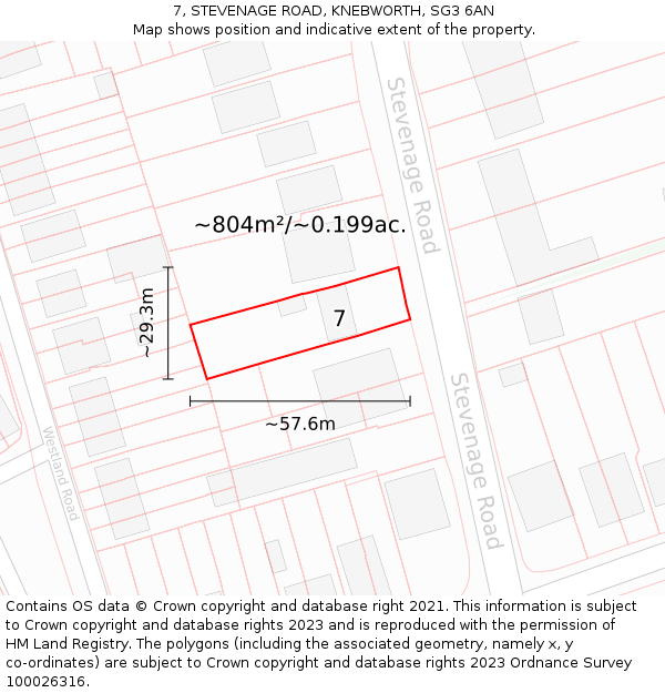 7, STEVENAGE ROAD, KNEBWORTH, SG3 6AN: Plot and title map