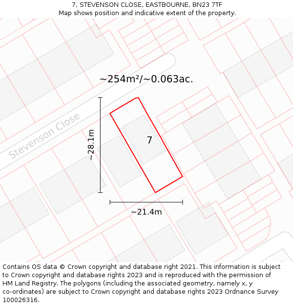 7, STEVENSON CLOSE, EASTBOURNE, BN23 7TF: Plot and title map