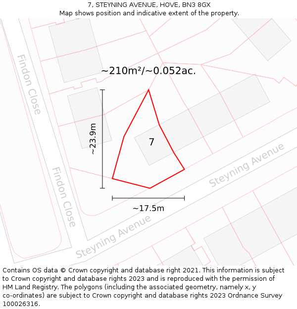 7, STEYNING AVENUE, HOVE, BN3 8GX: Plot and title map