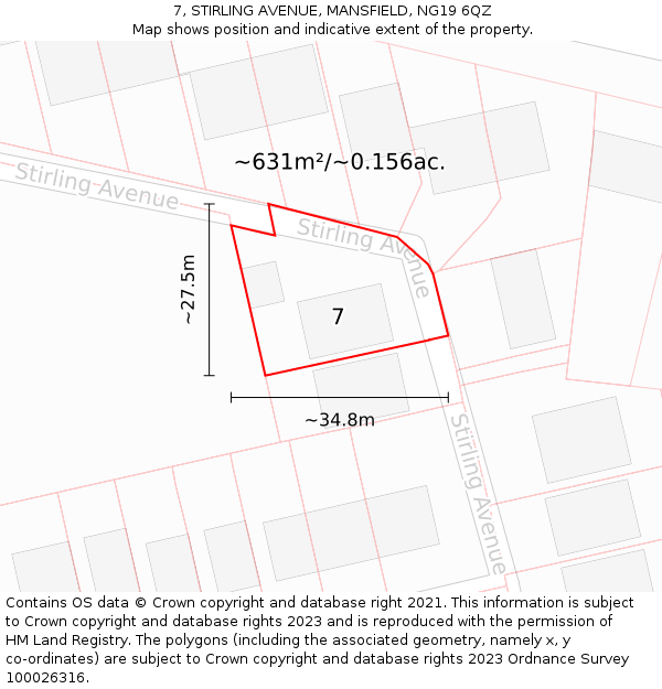 7, STIRLING AVENUE, MANSFIELD, NG19 6QZ: Plot and title map