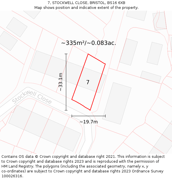 7, STOCKWELL CLOSE, BRISTOL, BS16 6XB: Plot and title map